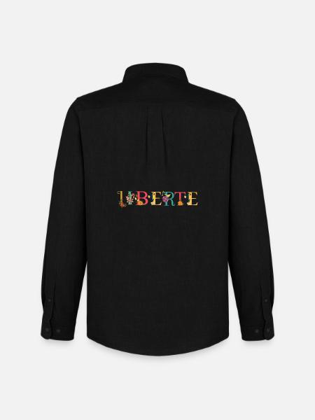 LIBERTY Name Art with Embroidered Flowers - Men's Oxford Shirt by Stanley/Stella - black