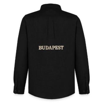 BUDAPEST – Architectural Stone Typography - Männer Oxford Hemd von Stanley/Stella - Schwarz - Hinten - AI Model Male 185 dark (185cm)