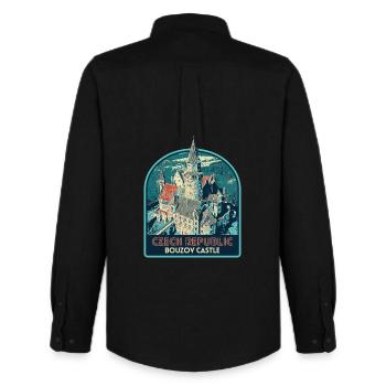 Illustration Château Bouzov, République Tchèque - Chemise Oxford homme Stanley/Stella - noir - Dos - AI Model Male 185 dark (185cm)