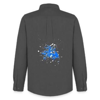 Whiteblue.Splash - Männer Oxford Hemd von Stanley/Stella - Anthrazit - Hinten - AI Model Male 185 dark (185cm)