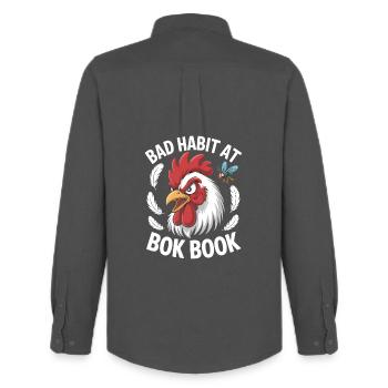 Funny Rooster Stop Staring At My Chicks Vintage - Men's Oxford Shirt by Stanley/Stella - anthracite - Back - AI Model Male 185 dark (185cm)