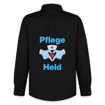 Pflegeheld – Mit Herz und Handschuhen - Männer Oxford Hemd von Stanley/Stella - Schwarz - Hinten - AI Model Male 185 dark (185cm)