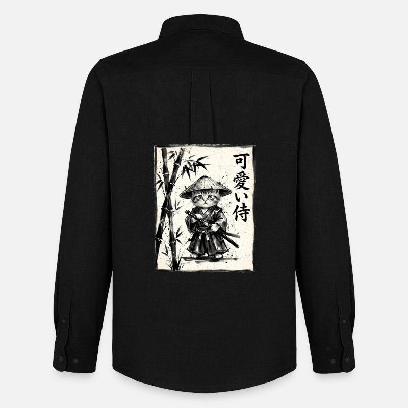Samurai Cat Sumi-e Ink Drawing - Men's Oxford Shirt by Stanley/Stella - black