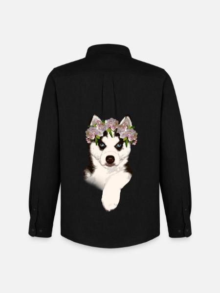 Husky mit Blumenkrone - Männer Oxford Hemd von Stanley/Stella - Schwarz
