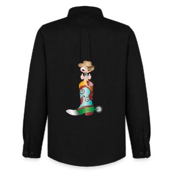petit ver de terre comme cow-boy dans une botte occidentale - Chemise Oxford homme Stanley/Stella - noir - Dos - AI Model Male 185 dark (185cm)