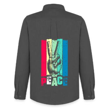 Peace - Peacezeichen - Friedensbewegung - Frieden - Männer Oxford Hemd von Stanley/Stella - Anthrazit - Hinten - AI Model Male 185 dark (185cm)