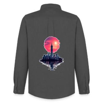 Neon Sunset – La ville rencontre l’horizon - Chemise Oxford homme Stanley/Stella - charbon - Dos - AI Model Male 185 dark (185cm)
