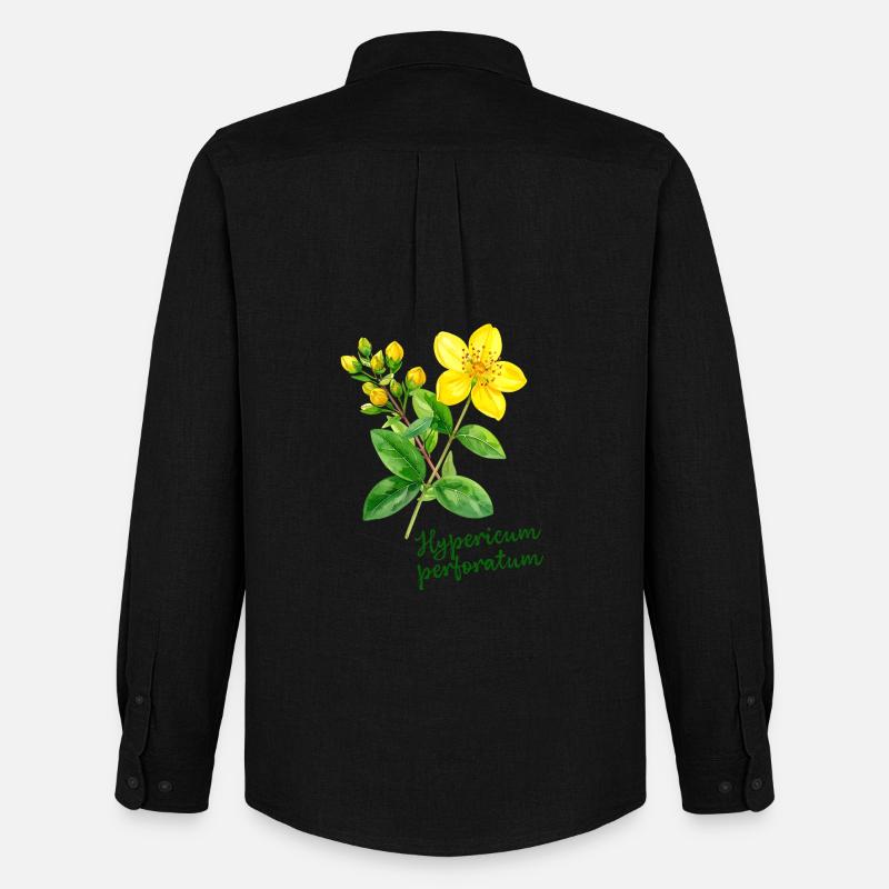 Hypericum perforatum - botanische Illustration - Männer Oxford Hemd von Stanley/Stella - Schwarz