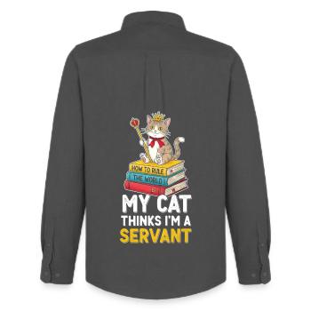 Kitten Crown Ruler Motif - Men's Oxford Shirt by Stanley/Stella - anthracite - Back - AI Model Male 185 dark (185cm)