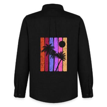 Tropische Sonnenuntergangsstreifen - Männer Oxford Hemd von Stanley/Stella - Schwarz - Hinten - AI Model Male 185 dark (185cm)