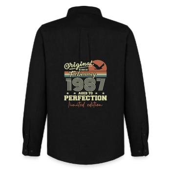 Anniversaire février 1987 - Chemise Oxford homme Stanley/Stella - noir - Dos - AI Model Male 185 dark (185cm)
