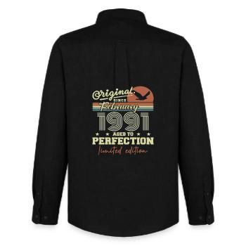 Anniversaire février 1991 - Chemise Oxford homme Stanley/Stella - noir - Dos - AI Model Male 185 dark (185cm)