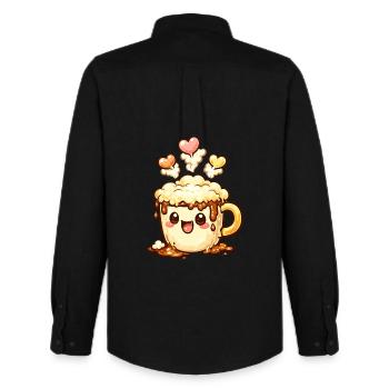 Cœur de tasse de café sourire latte - Chemise Oxford homme Stanley/Stella - noir - Dos - AI Model Male 185 dark (185cm)