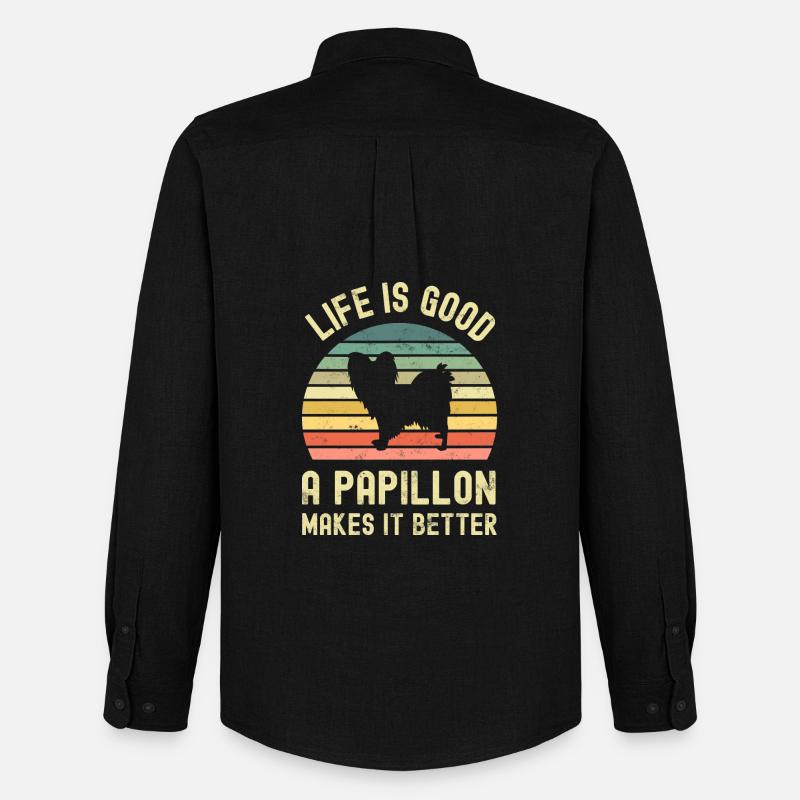 Hund Papillon - Männer Oxford Hemd von Stanley/Stella - Schwarz