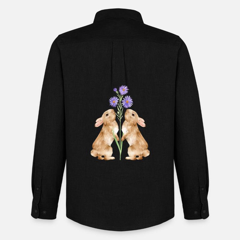 Zwei süße Hasen mit Blumen - Männer Oxford Hemd von Stanley/Stella - Schwarz