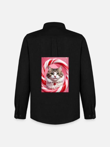 Christmas Cat in Candy Ring Design - Men's Oxford Shirt by Stanley/Stella - black