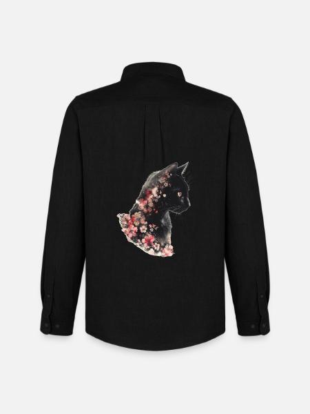 Katze Blumen - Männer Oxford Hemd von Stanley/Stella - Schwarz