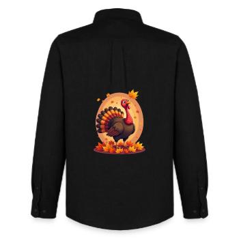 Thanksgiving Funny Thanksgiving Turkey - Men's Oxford Shirt by Stanley/Stella - black - Back - AI Model Male 185 dark (185cm)