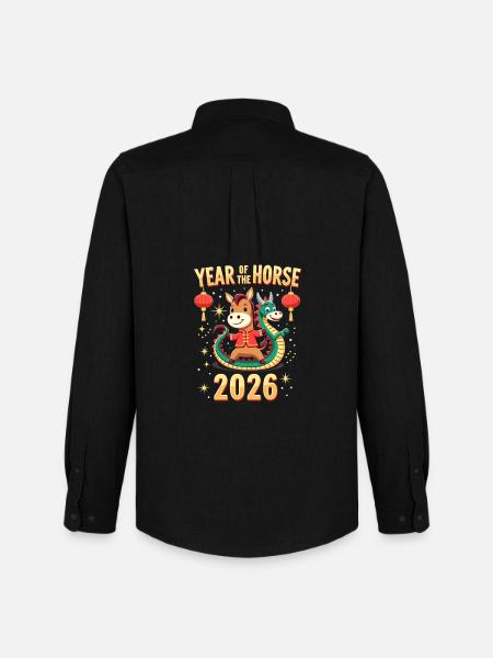 Nouvel An chinois du cheval 2026 - Chemise Oxford homme Stanley/Stella - noir
