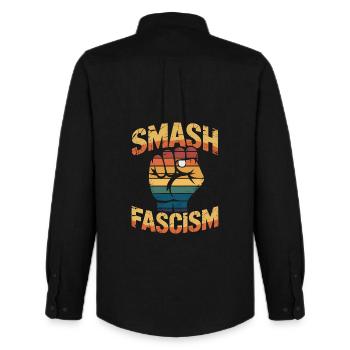Smash Fascism - T-shirt antifasciste - Chemise Oxford homme Stanley/Stella - noir - Dos - AI Model Male 185 dark (185cm)