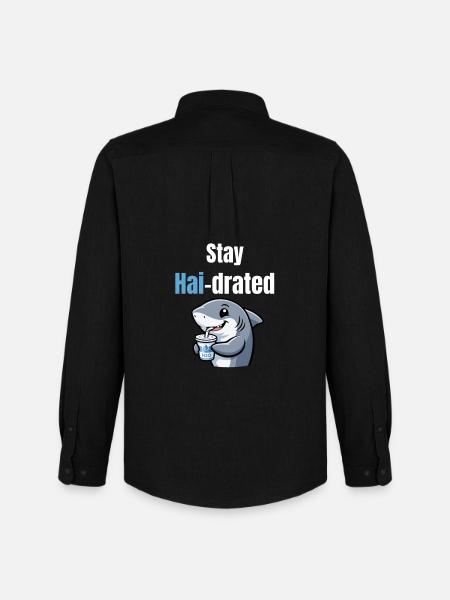 Shark-drated | Funny cartoon shark with drink - Men's Oxford Shirt by Stanley/Stella - black
