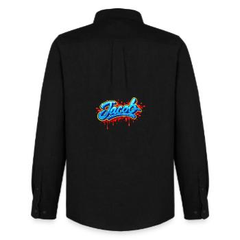 GRAFFITI-NAME JACOB FÜR PERFEKTES GESCHENK DRUCKBAR - Männer Oxford Hemd von Stanley/Stella - Schwarz - Hinten - AI Model Male 185 dark (185cm)