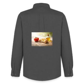 Tomate. Du pain. De l’huile. - Chemise Oxford homme Stanley/Stella - charbon - Dos - AI Model Male 185 dark (185cm)