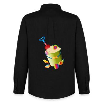 Sand toys on the beach with colorful shells - Men's Oxford Shirt by Stanley/Stella - black - Back - AI Model Male 185 dark (185cm)