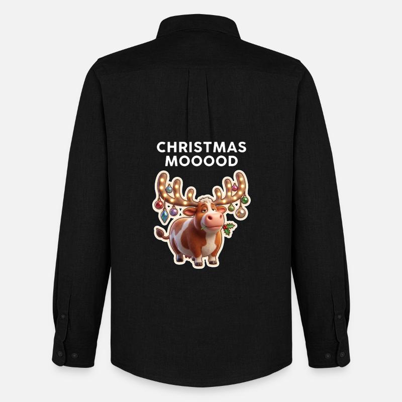 Weihnachtskuh mit Leuchtornamenten - Männer Oxford Hemd von Stanley/Stella - Schwarz