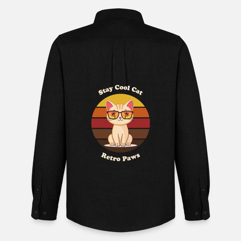 Retro Cool Cat - Männer Oxford Hemd von Stanley/Stella - Schwarz