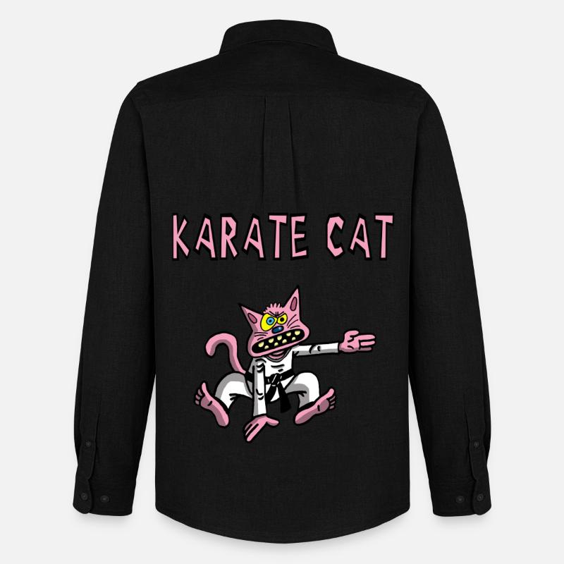 Karate und rosa Katze - Männer Oxford Hemd von Stanley/Stella - Schwarz