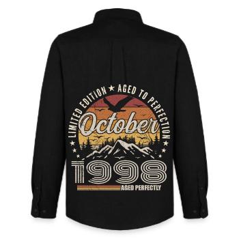 October 1998 - Anniversary in October 1998 - Men's Oxford Shirt by Stanley/Stella - black - Back - AI Model Male 185 dark (185cm)