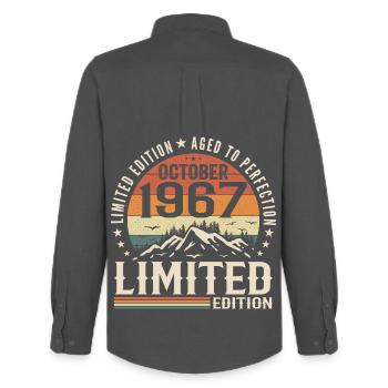 Born in October 1967 - vintage gift October 1967 - Men's Oxford Shirt by Stanley/Stella - anthracite - Back - AI Model Male 185 dark (185cm)
