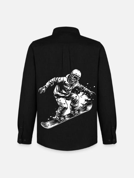 Snowboarder Drawing - Men's Oxford Shirt by Stanley/Stella - black