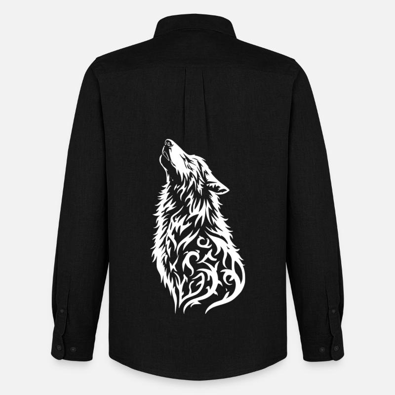 Wildes Wolfkopf Tattoo Design - Männer Oxford Hemd von Stanley/Stella - Schwarz