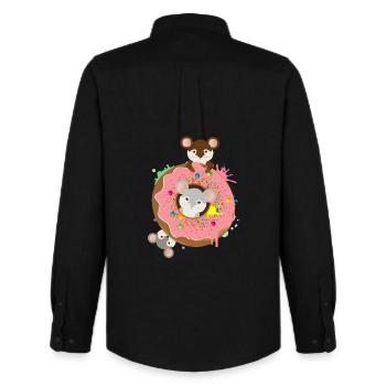drei putzige Mäuse und ein Donut mit rosa Glasur - Männer Oxford Hemd von Stanley/Stella - Schwarz - Hinten - AI Model Male 185 dark (185cm)