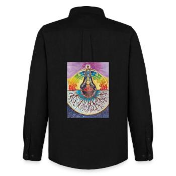 Spiritueller Meditationsbaum mit Chakras - Männer Oxford Hemd von Stanley/Stella - Schwarz - Hinten - AI Model Male 185 dark (185cm)