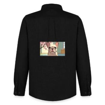 Cute Bulldog in Animated Style - Men's Oxford Shirt by Stanley/Stella - black - Back - AI Model Male 185 dark (185cm)