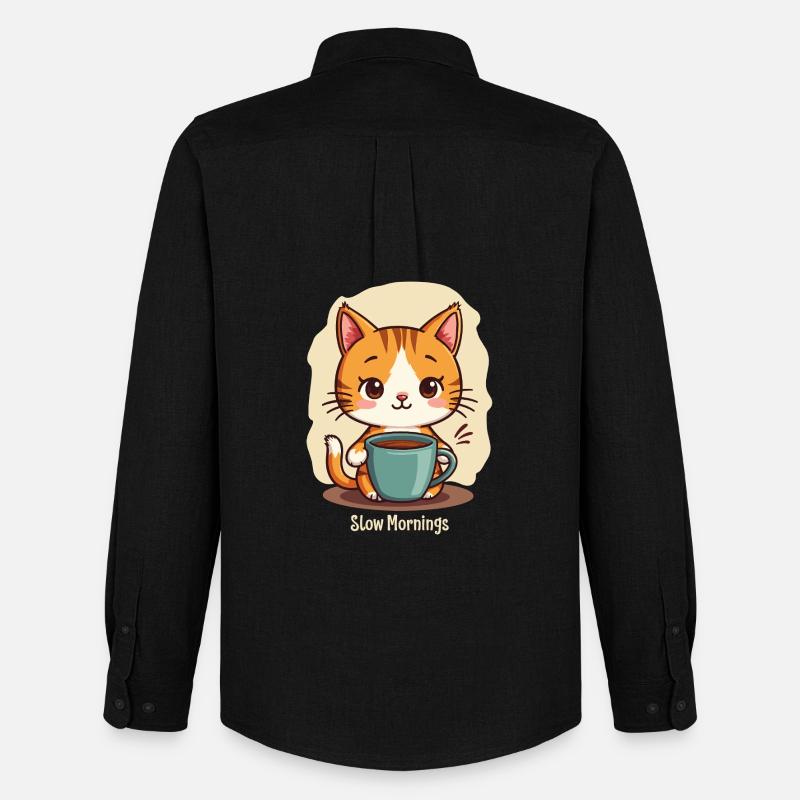 Langsame Morgenkatze mit Kaffee - Männer Oxford Hemd von Stanley/Stella - Schwarz