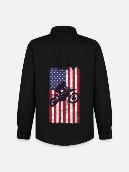 Dirt Biking USA Flag  - Men's Oxford Shirt by Stanley/Stella - black