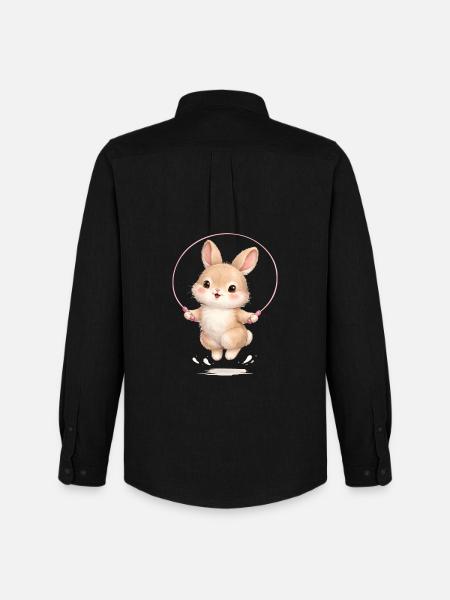 Cute bunny jumping rope - Men's Oxford Shirt by Stanley/Stella - black