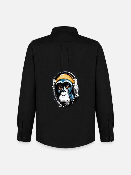 Music Monkey Chimpanzee Headphones as a Gift Idea - Men's Oxford Shirt by Stanley/Stella - black