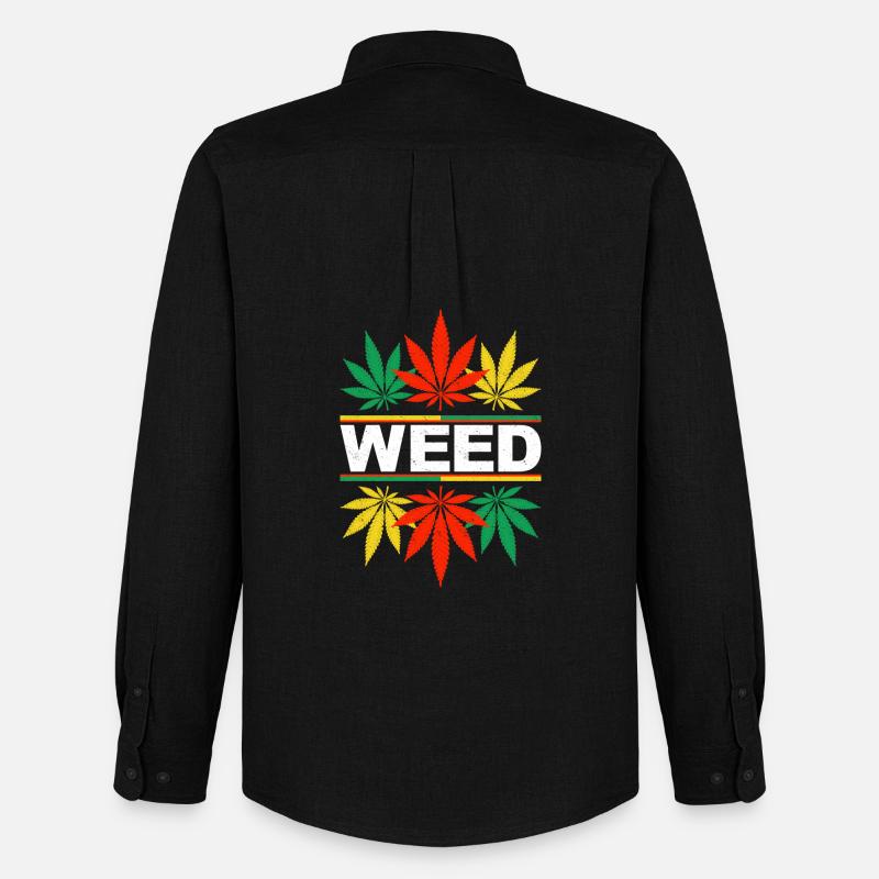 Lebendiges Design mit Cannabisblattmustern - Männer Oxford Hemd von Stanley/Stella - Schwarz