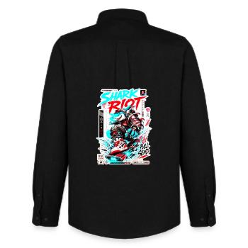Shark Riot Streetwave Full Send Skate-Design - Männer Oxford Hemd von Stanley/Stella - Schwarz - Hinten - AI Model Male 185 dark (185cm)