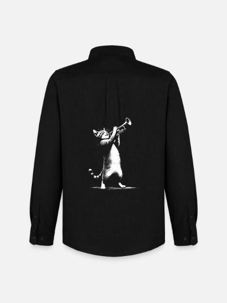 Cat with trumpet - Men's Oxford Shirt by Stanley/Stella - black