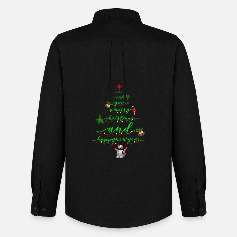 Script Christmas Tree with Snowman - Men's Oxford Shirt by Stanley/Stella - black