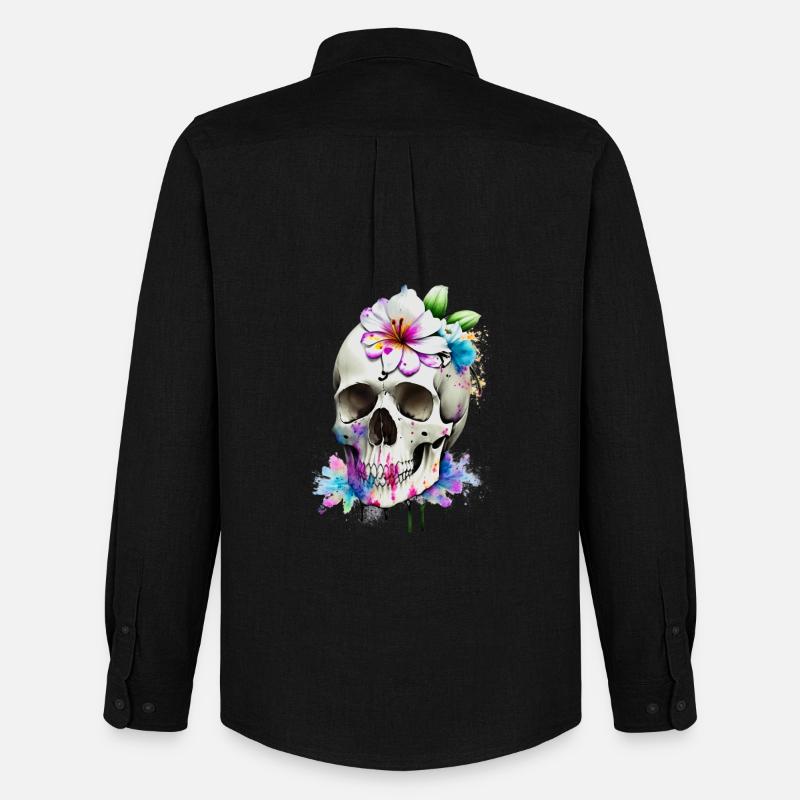 Schädel mit Lilien - Männer Oxford Hemd von Stanley/Stella - Schwarz