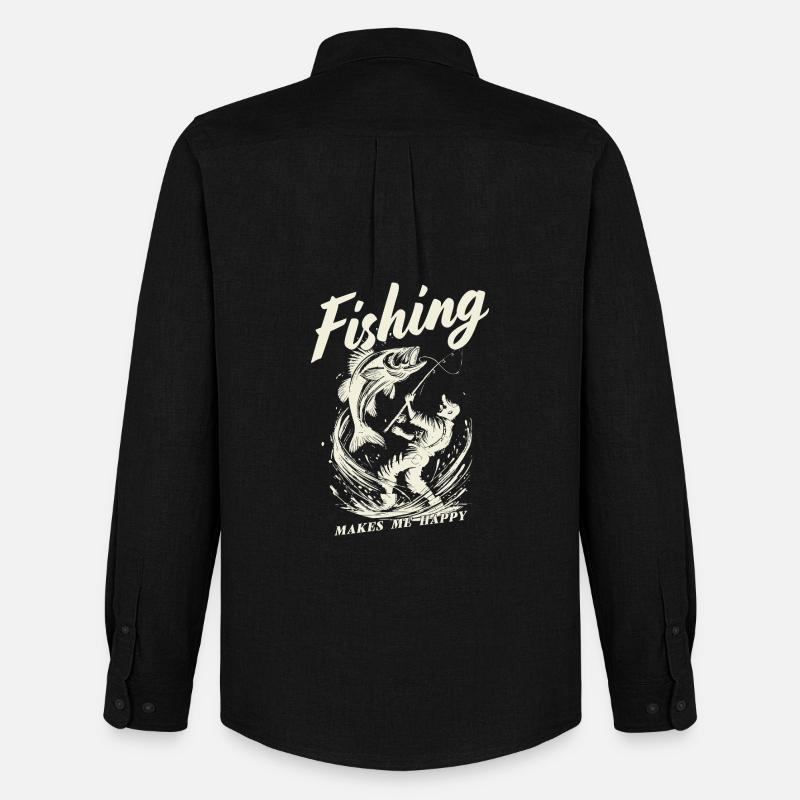 Fishing makes me happy - Männer Oxford Hemd von Stanley/Stella - Schwarz