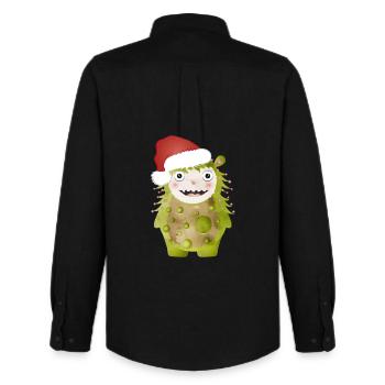Cheerful green monster celebrating Christmas - Men's Oxford Shirt by Stanley/Stella - black - Back - AI Model Male 185 dark (185cm)