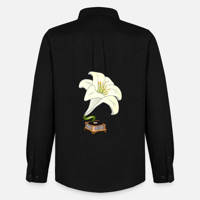 Lilie als Grammophon – Nostalgisches Blumendesign - Männer Oxford Hemd von Stanley/Stella - Schwarz